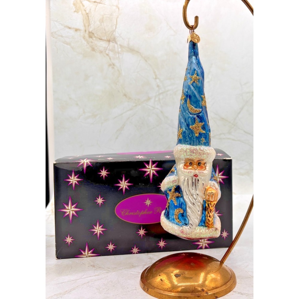 Christopher Radko Santa‎ Wizard Ornament Blue Stars Moon with Box Glass Vintage